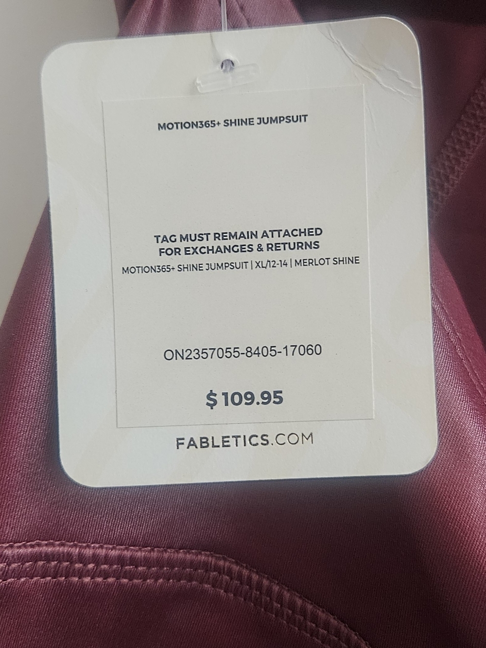 Fabletics Shiny Merlot Active Jumpsuit XL